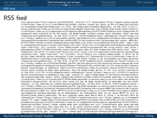 Last week’s exercise Data harvesting and storage Storing data Next meetings
RSS feeds
RSS feed
Big Data and Automated Content Analysis Damian Trilling
 