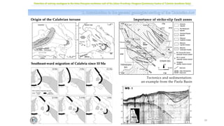 29
Origin of the Calabrian terrane
1. Introduction to the general geological setting of the Calabrian Arc
Detection of outcrop analogues to the intra-Draupne sandstone unit of the Johan Sverdrup: Neogene-Quaternary basins of Calabria (southern Italy)
Southeast-ward migration of Calabria since 10 Ma
Importance of strike-slip fault zones
Tectonics and sedimentation:
an example from the Paola Basin
 