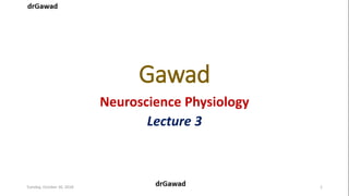 Gawad
Neuroscience Physiology
Lecture 3
Tuesday, October 30, 2018 1
 