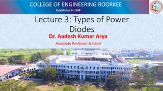 COLLEGE OF ENGINEERING ROORKEE
Established in 1998
Lecture 3: Types of Power
Diodes
Dr. Aadesh Kumar Arya
Associate Professor & Head
 