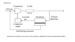 Membranes
Schematic for membrane unit used as a fuel conditioner. (Adapted from Hale and Lokhandwala, 2004.)
 