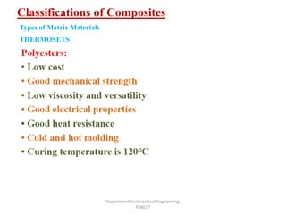 Classifications of Composites
Department Aeronautical Engineering,
PSNCET
THERMOSETS
Types of Matrix Materials
 