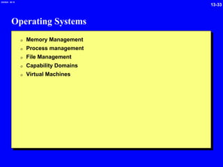 13-33
2/6/2024 09:19
Operating Systems
0 Memory Management
0 Process management
0 File Management
0 Capability Domains
0 Virtual Machines
 