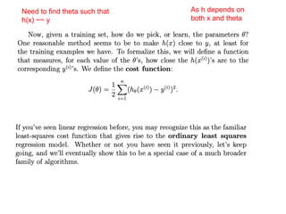 Need to find theta such that
h(x) ~~ y
As h depends on
both x and theta
 