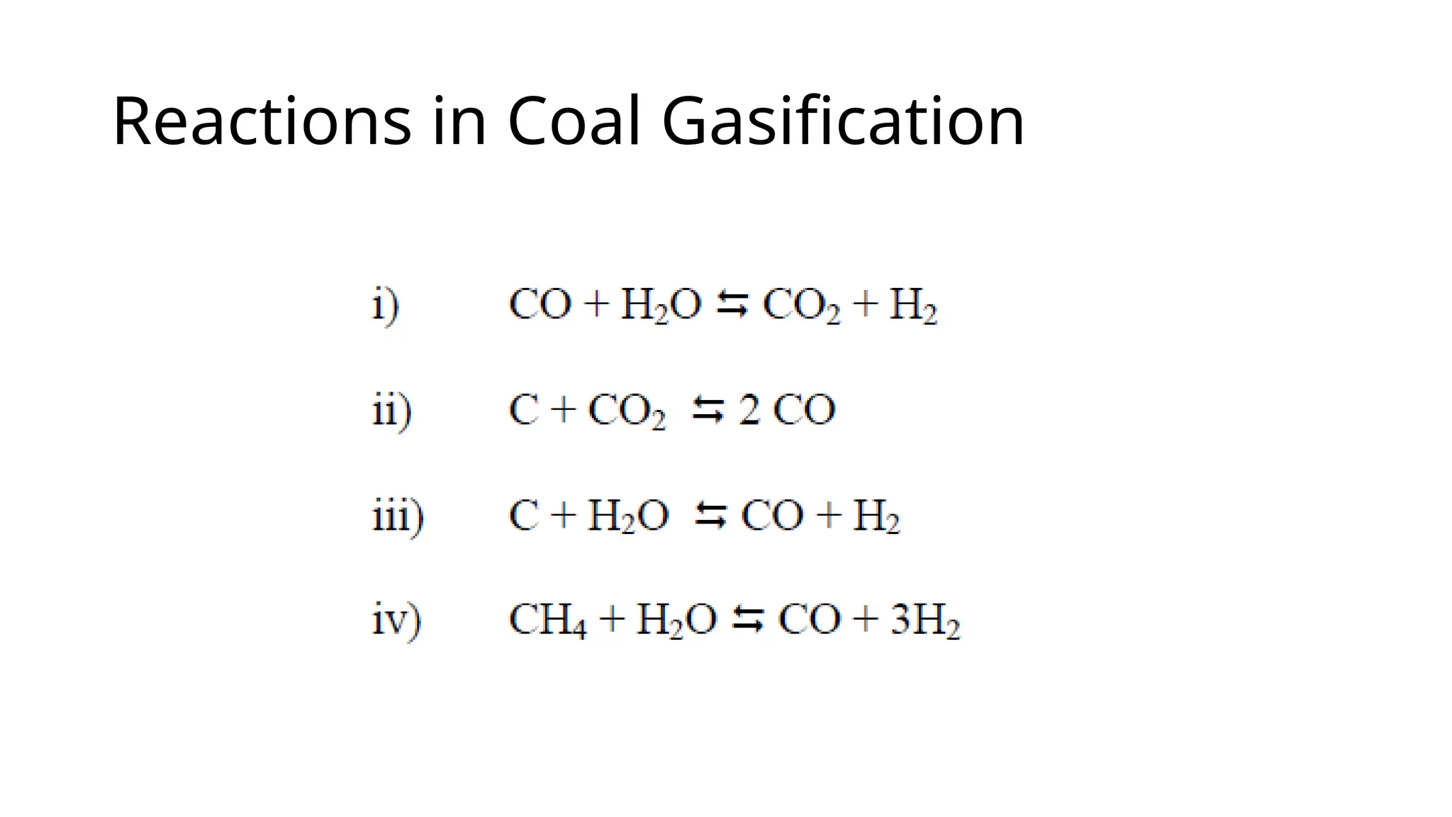 Reactions in Coal Gasification
 