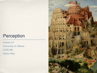 Perception
Lecture 3.3
University of Alberta
ALES 204
Nancy Bray
 