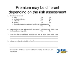 Premium may be different
depending on the risk assessment

20

 