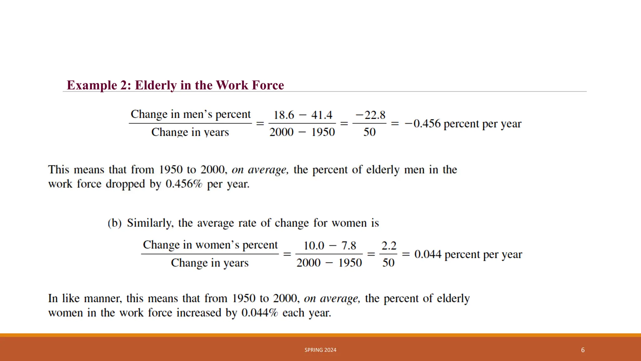 SPRING 2024 6
Example 2: Elderly in the Work Force
 