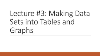 Lecture #3: Making Data
Sets into Tables and
Graphs
 
