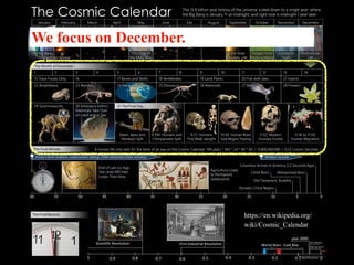 https://en.wikipedia.org/
wiki/Cosmic_Calendar
We focus on December.
 