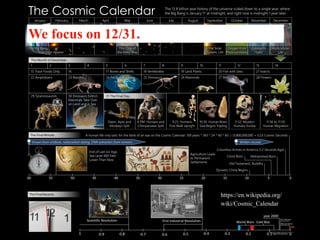 https://en.wikipedia.org/
wiki/Cosmic_Calendar
We focus on 12/31.
 