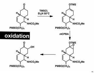 PMBO(CH2)4
H
H
NHCO2Me
O
TMSCl,
Et3N 50°C
PMBO(CH2)4
H
H
NHCO2Me
OTMS
mCPBA
PMBO(CH2)4
H
H
NHCO2Me
OTMS
O
PMBO(CH2)4
H
H
NHCO2Me
O
OH
oxidation
45
 