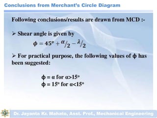Conclusions from Merchant’s Circle Diagram
Dr. Jayanta Kr. Mahato, Asst. Prof., Mechanical Engineering
 
