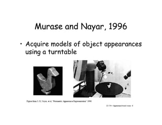 Murase and Nayar, 1996

• Acquire models of object appearances
  using a turntable
 