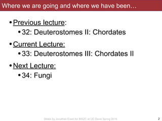 Slides by Jonathan Eisen for BIS2C at UC Davis Spring 2016
Where we are going and where we have been…
2
•Previous lecture:...