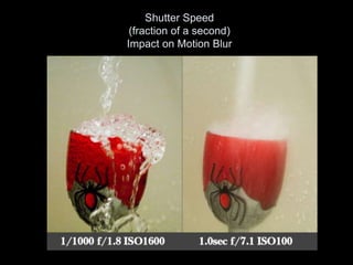 Shutter Speed
(fraction of a second)
Impact on Motion Blur
 