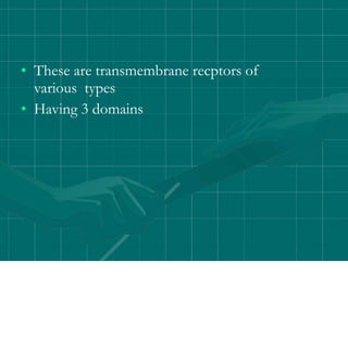• These are transmembrane recptors of
various types
• Having 3 domains
 