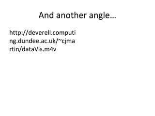 And another angle…
http://deverell.computi
ng.dundee.ac.uk/~cjma
rtin/dataVis.m4v
 