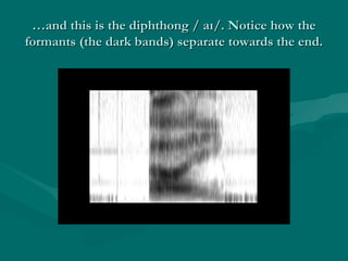 ……and this is the diphthong / aand this is the diphthong / aıı/. Notice how the/. Notice how the
formants (the dark bands) sepformants (the dark bands) sepaarate towards the end.rate towards the end.
 