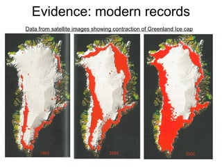 Evidence: modern records
Data from satellite images showing contraction of Greenland Ice cap
 