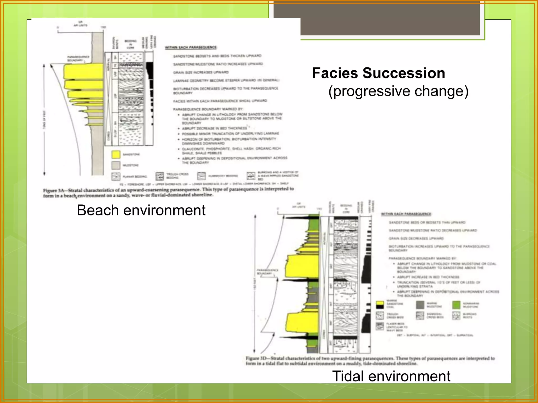 Facies Succession 
(progressive change) 
Beach environment 
Tidal environment 
 
