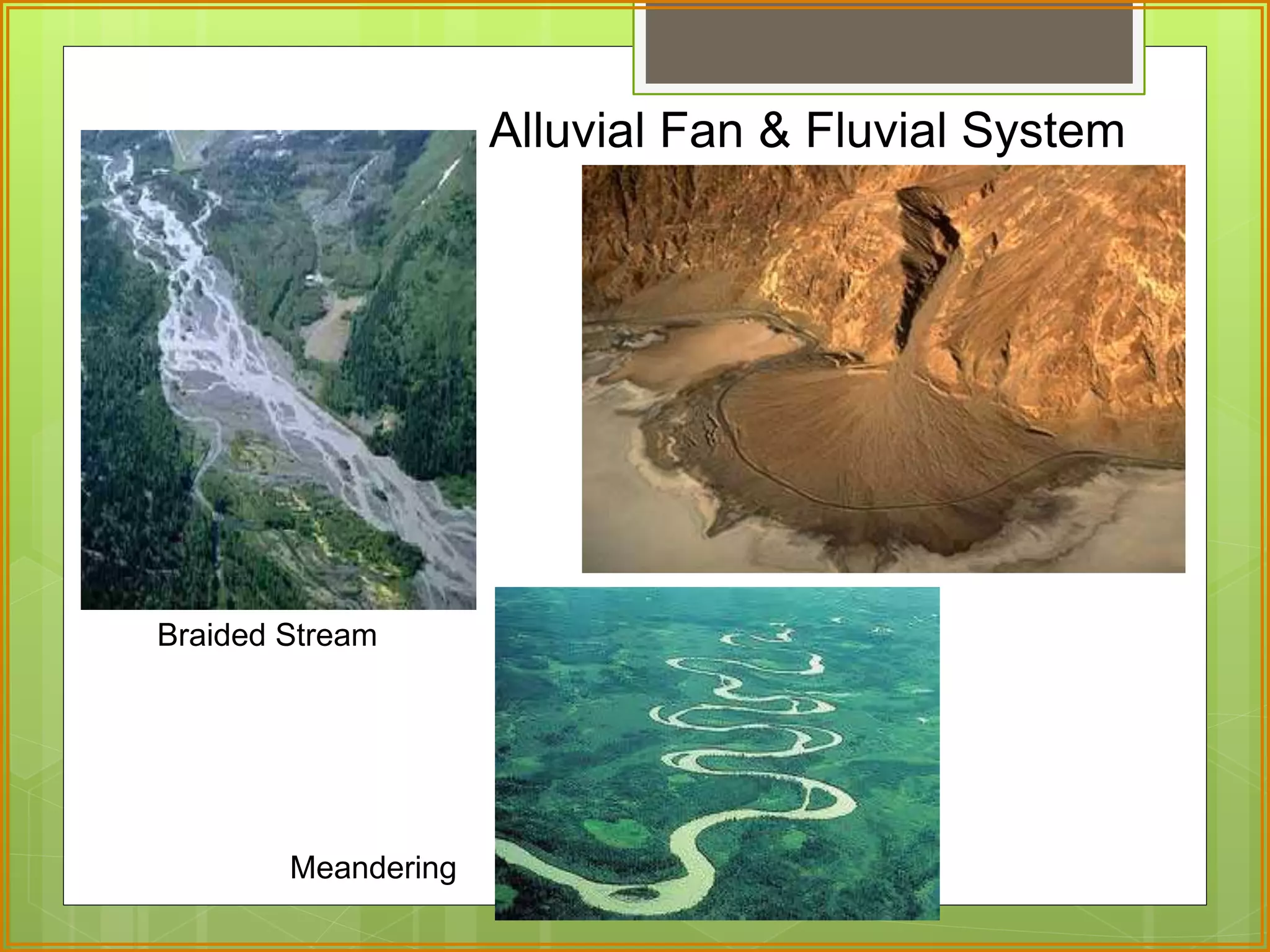 Braided Stream 
Alluvial Fan & Fluvial System 
Meandering 
 
