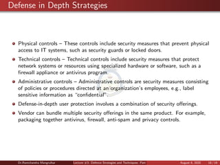 Defensive Control Measures Lecture #3: Defense Strategies and Techniques: Part II | PDF