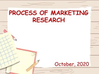 October, 2020
PROCESS OF MARKETING
RESEARCH
 