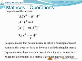 The transpose and its properties and Inverse of a Matrix | PPTX