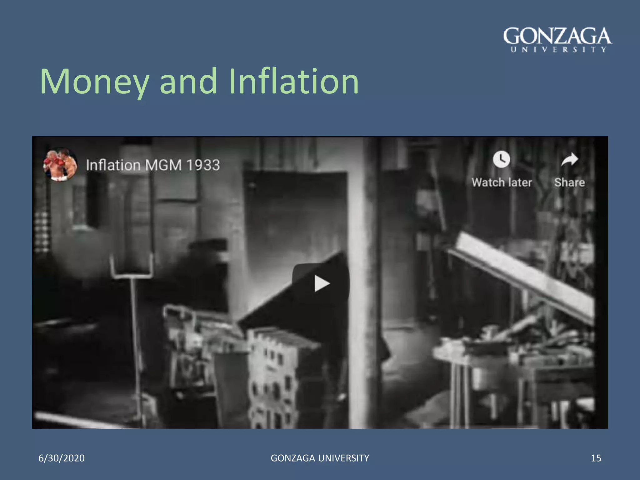 Money and Inflation
6/30/2020 GONZAGA UNIVERSITY 15
 