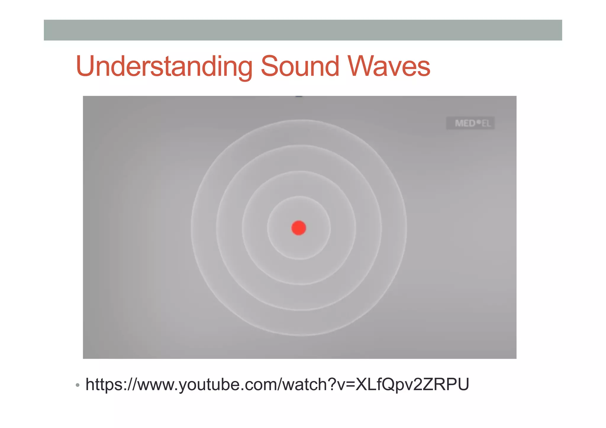 Understanding Sound Waves
•  https://www.youtube.com/watch?v=XLfQpv2ZRPU
 
