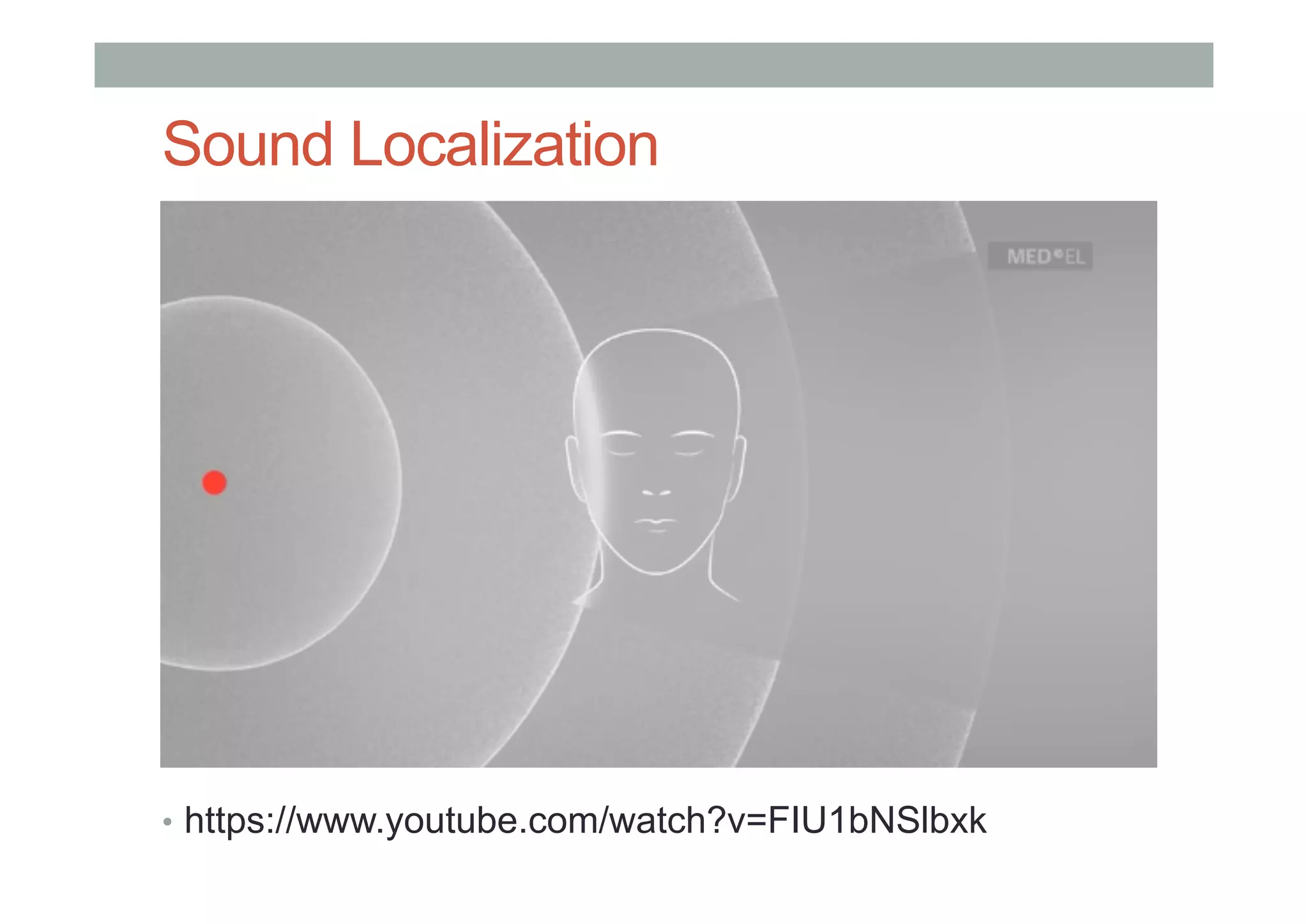 Sound Localization
•  https://www.youtube.com/watch?v=FIU1bNSlbxk
 