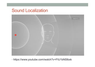 Sound Localization
•  https://www.youtube.com/watch?v=FIU1bNSlbxk
 