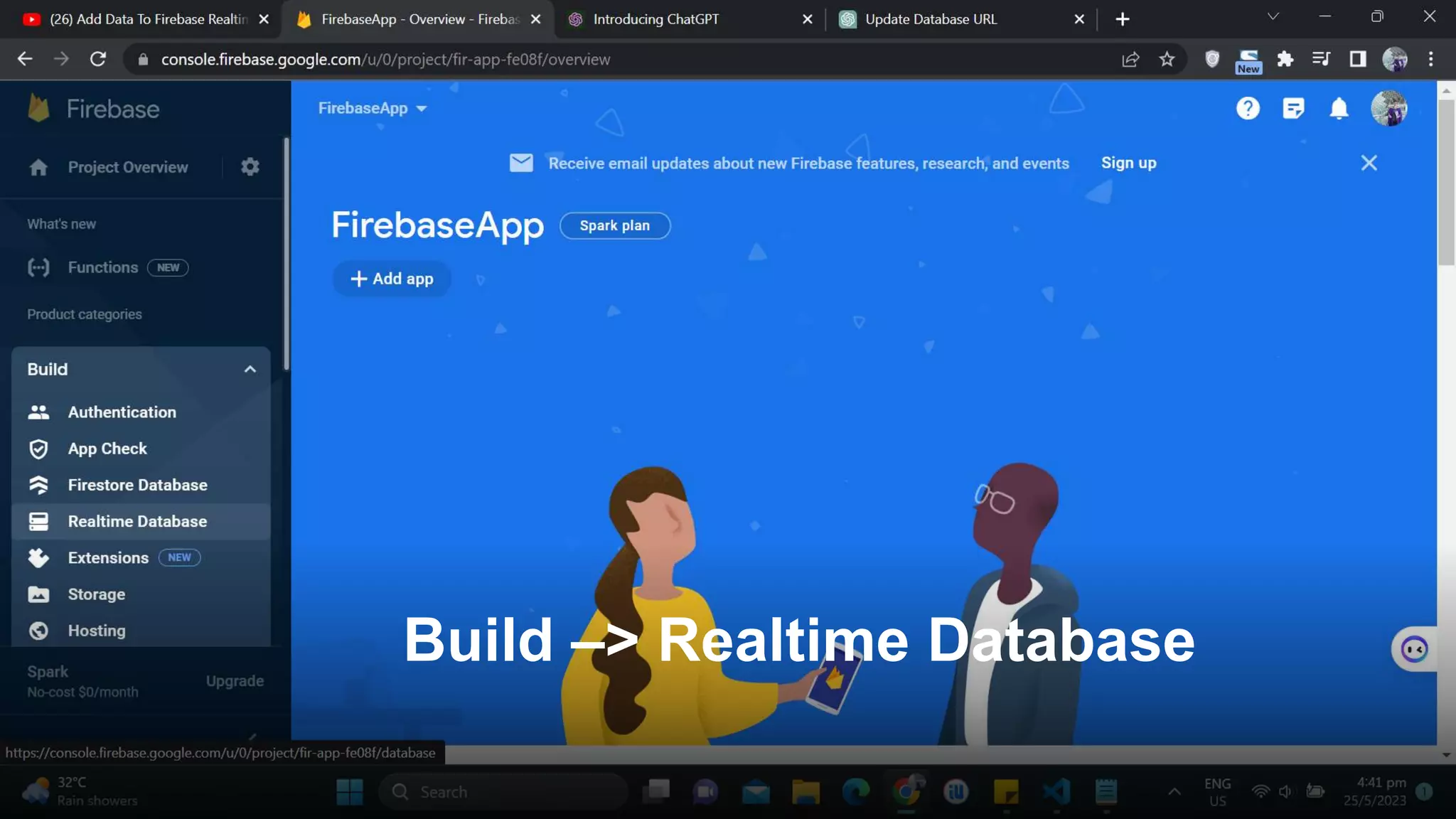 Build –> Realtime Database
 