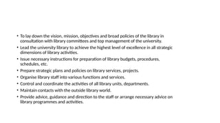 Library Specific Role Lecturer 3. The roles and responsibilities of library professionals | PPTX