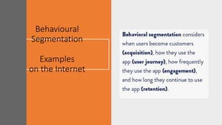 Behavioural
Segmentation
Examples
on the Internet
 