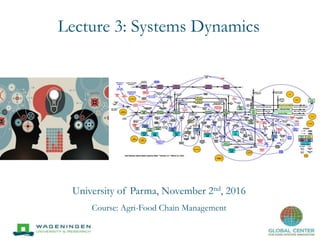 Lecture 3: Systems Dynamics
University of Parma, November 2nd, 2016
Course: Agri-Food Chain Management
 
