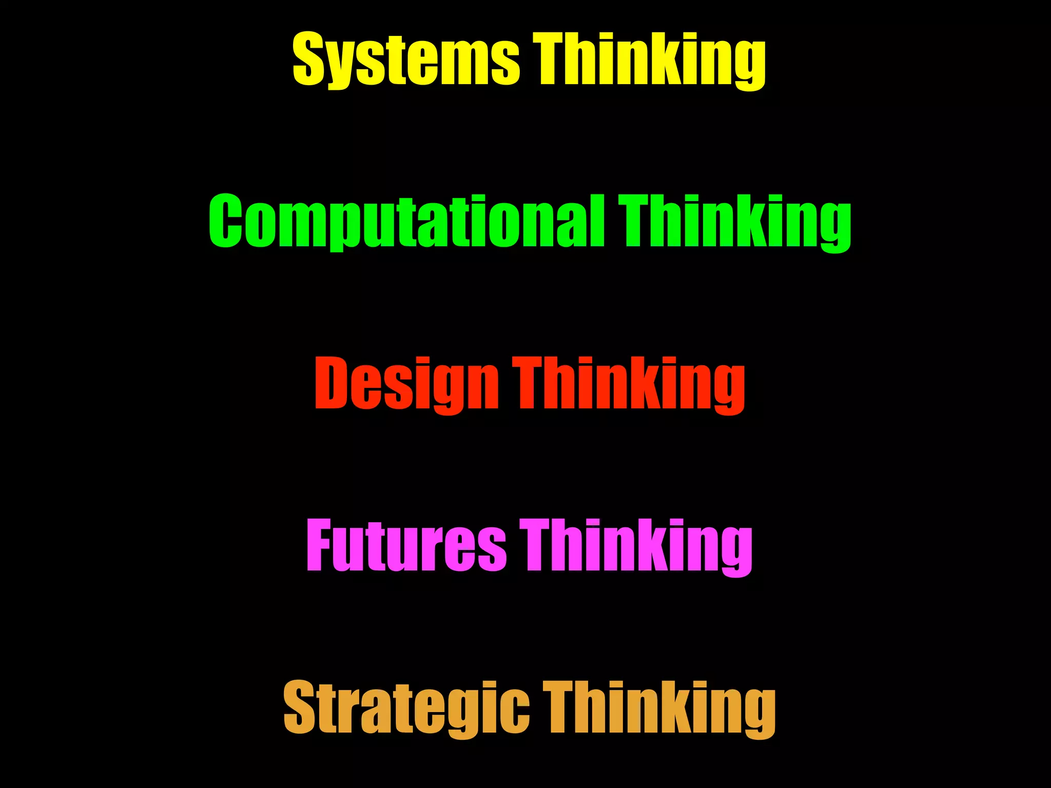 Systems Thinking
Computational Thinking
Design Thinking
Futures Thinking
Strategic Thinking
 