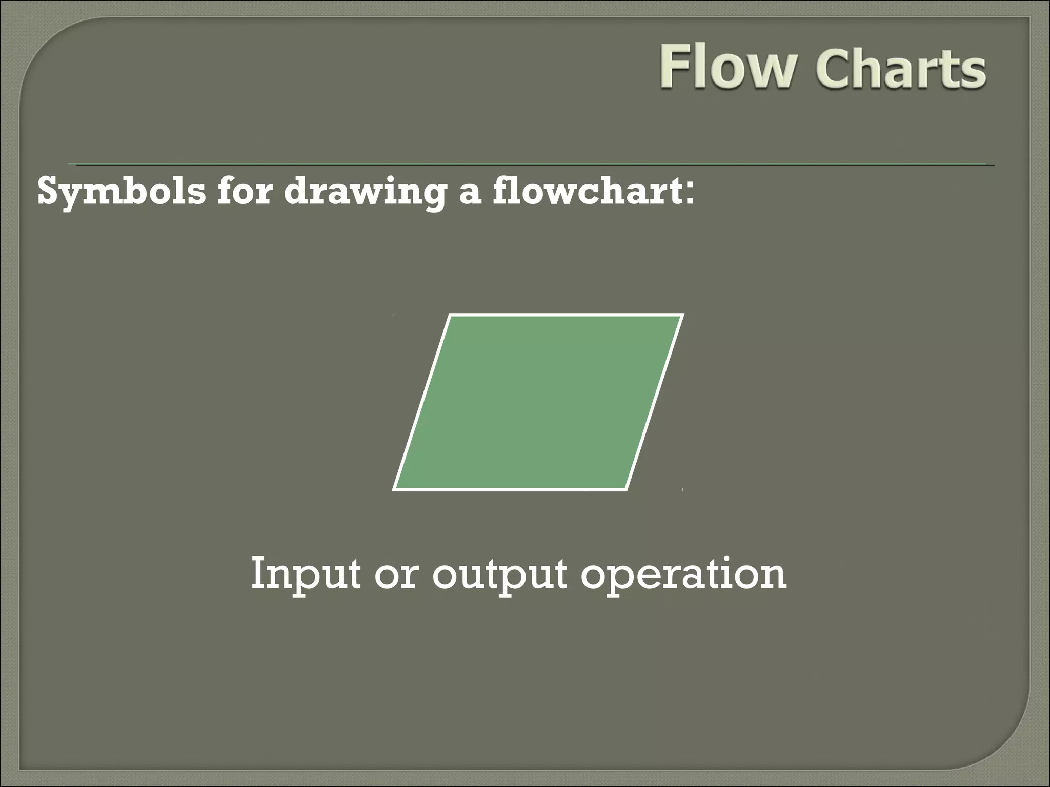 Symbols for drawing a flowchart:

Input or output operation

 