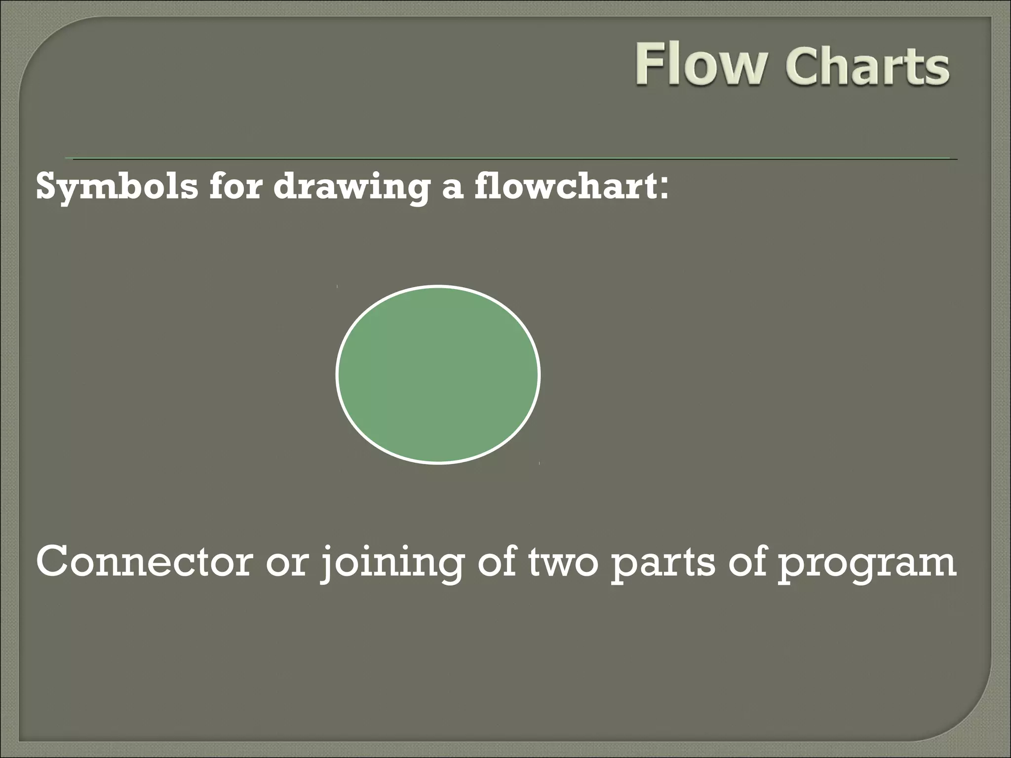 Symbols for drawing a flowchart:

Connector or joining of two parts of program

 