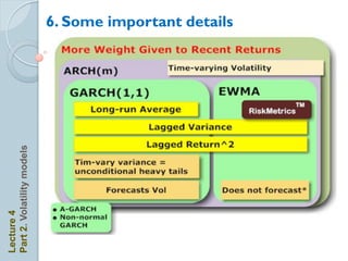 Lecture 4
Part 2. Volatility models   6. Some important details
 