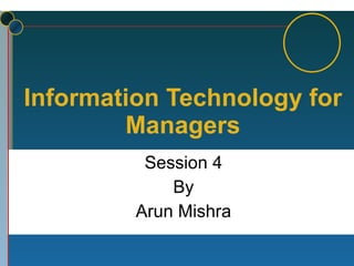 Information Technology for Managers Session 4 By Arun Mishra 