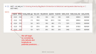 We will begin
by considering
only latitude and
longitude as
potential predictors.....
 