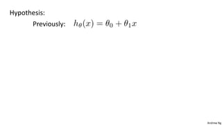 Andrew Ng
Hypothesis:
Previously:
 