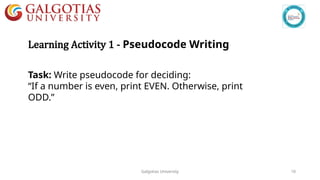 Lecture 4: Pseudocode and Basics of Coding Programming | PPTX