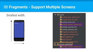 Fragments - Support Multiple Screens
Smallest width.
 
