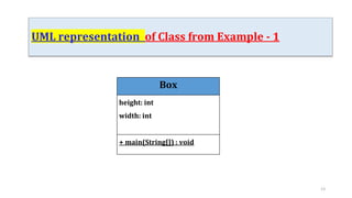 UML representation of Class from Example - 1
Box
height: int
width: int
+ main(String[]) : void
13
 