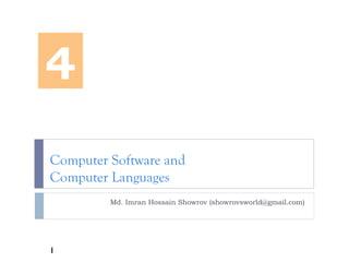 Computer Software and
Computer Languages
Md. Imran Hossain Showrov (showrovsworld@gmail.com)
4
1
 