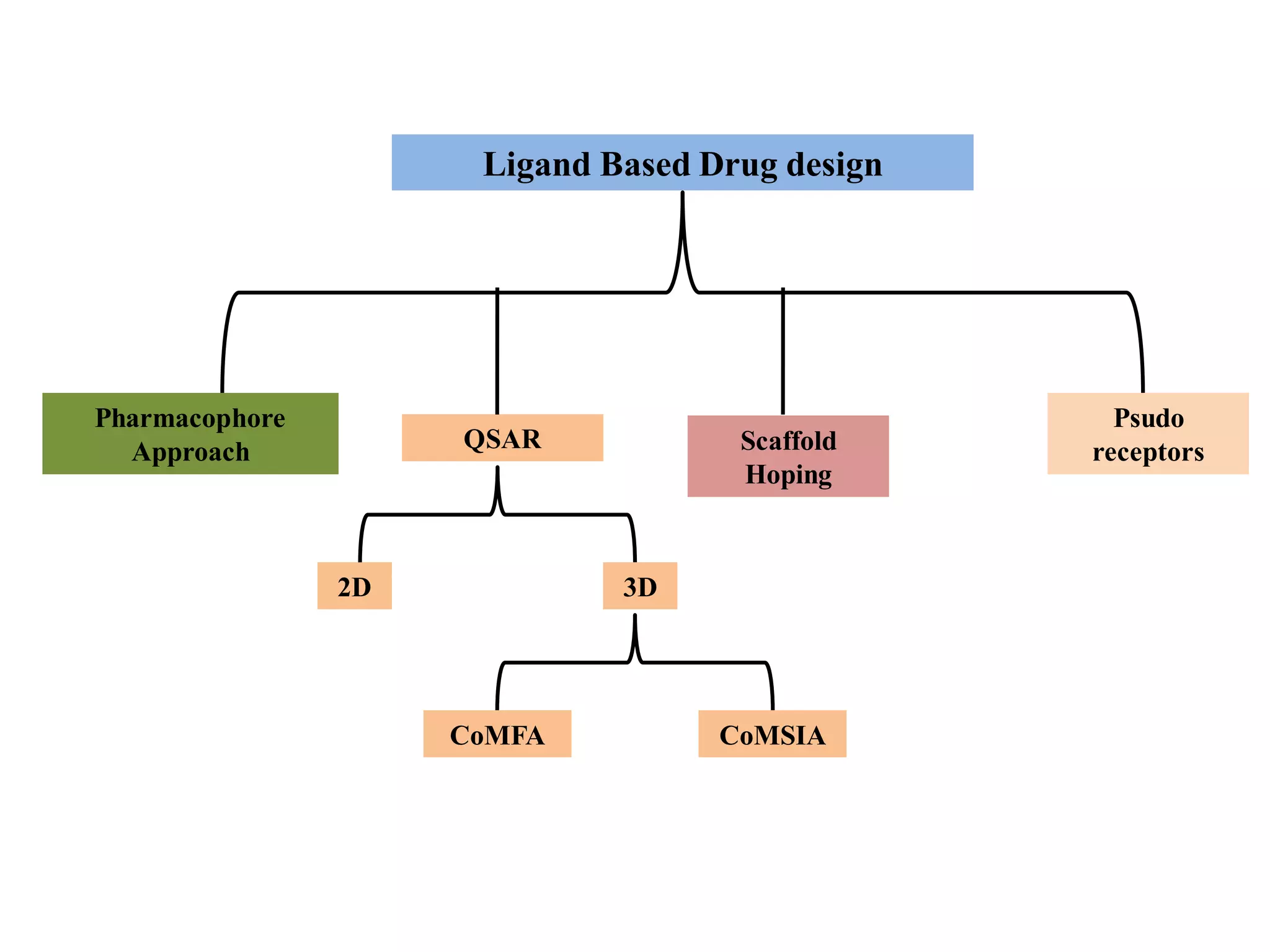 Ligand Based Drug design
Pharmacophore
Approach QSAR Scaffold
Hoping
Psudo
receptors
2D 3D
CoMFA CoMSIA
 