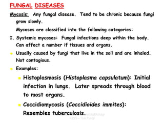 Zarqa Private UniversityBiology
4223 – The Fungi
FUNGAL DISEASES
Mycosis: Any fungal disease. Tend to be chronic because f...